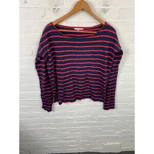 Calypso Women's Striped Boatneck Pullover T-Shirt Long Sleeve Navy Red Size S
